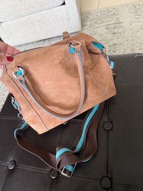 Gabs Brown Suede Crossbody Bag with Turquoise Accents